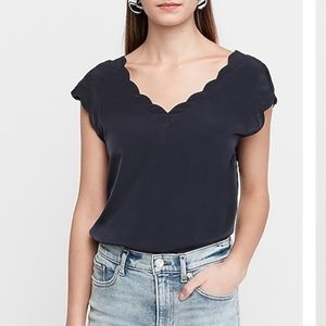 Shiny Satin scalloped trim top